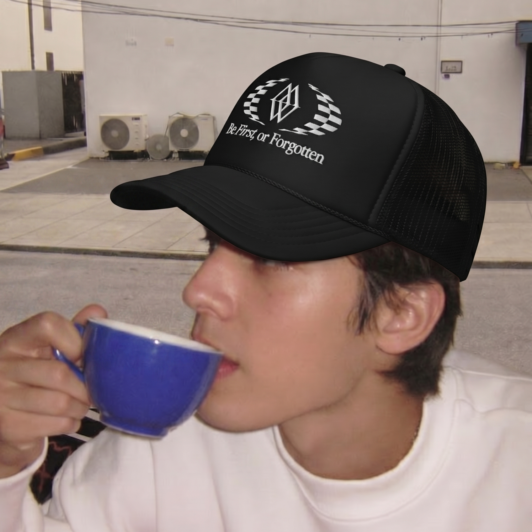 Be First or Forgotten 5-Panel Mesh Foam Trucker Hat - Black