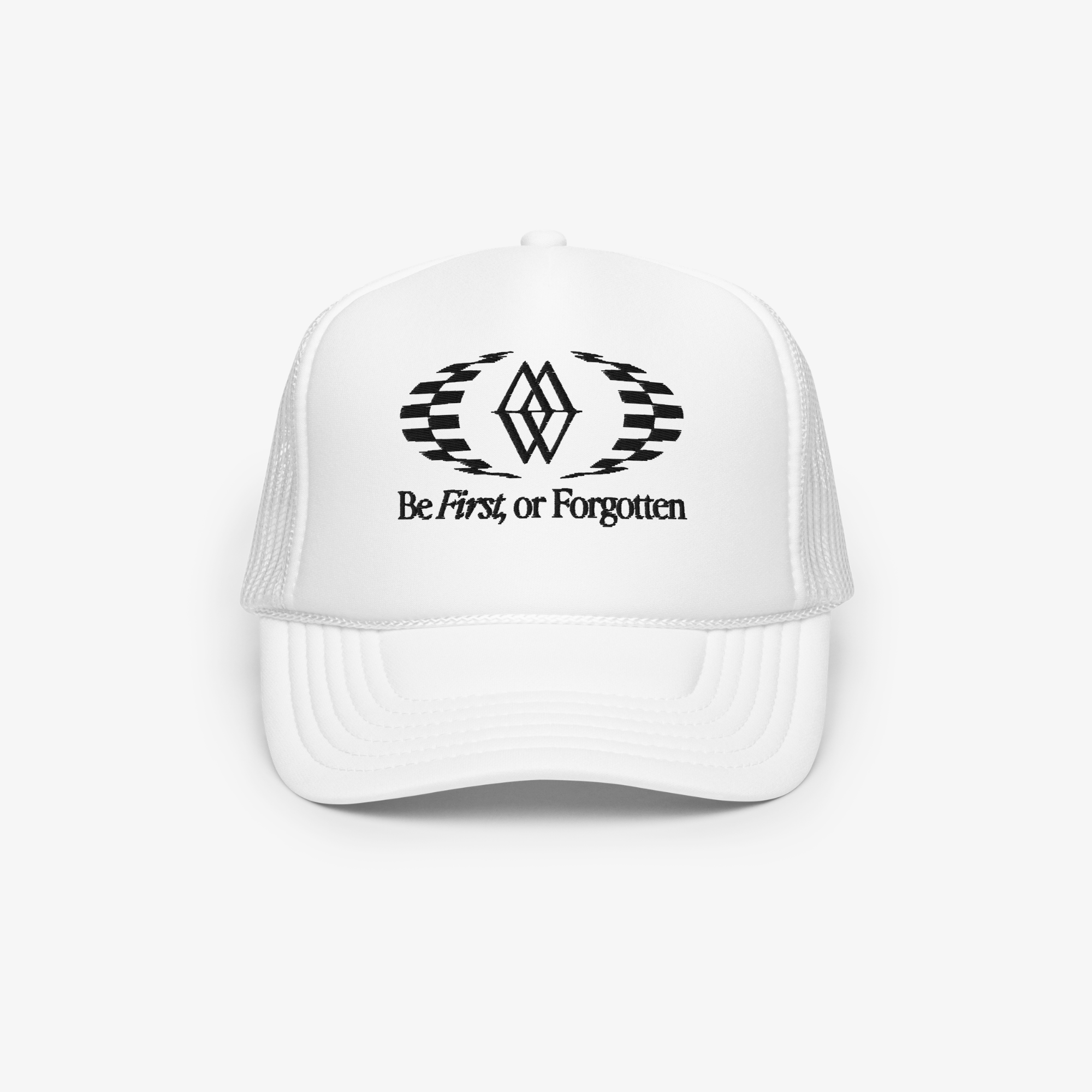 Be First or Forgotten 5-Panel Mesh Foam Trucker Hat - White