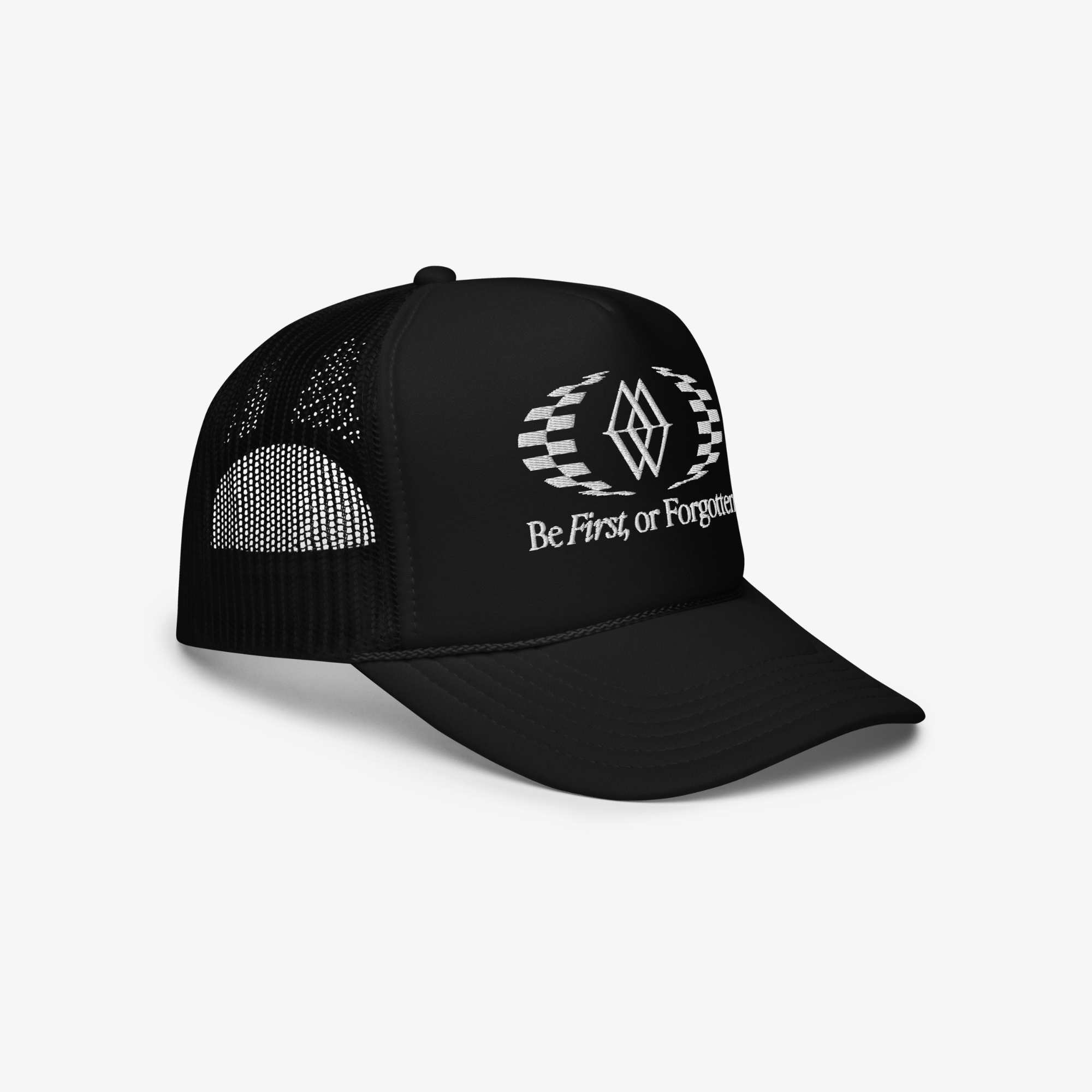 Be First or Forgotten 5-Panel Mesh Foam Trucker Hat - Black