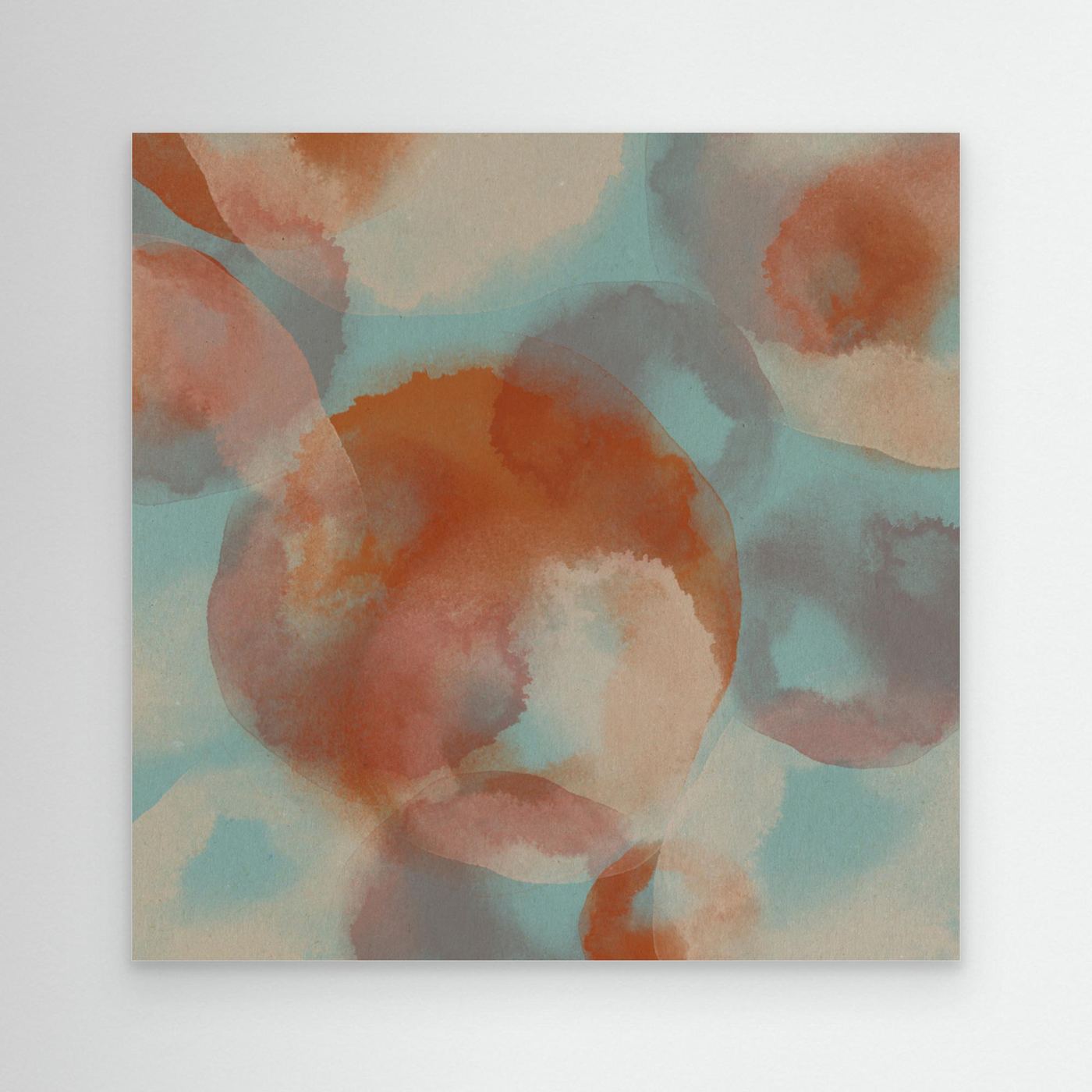 Colorful abstract watercolor in terra, taupe and light blue. by Dina Dankers