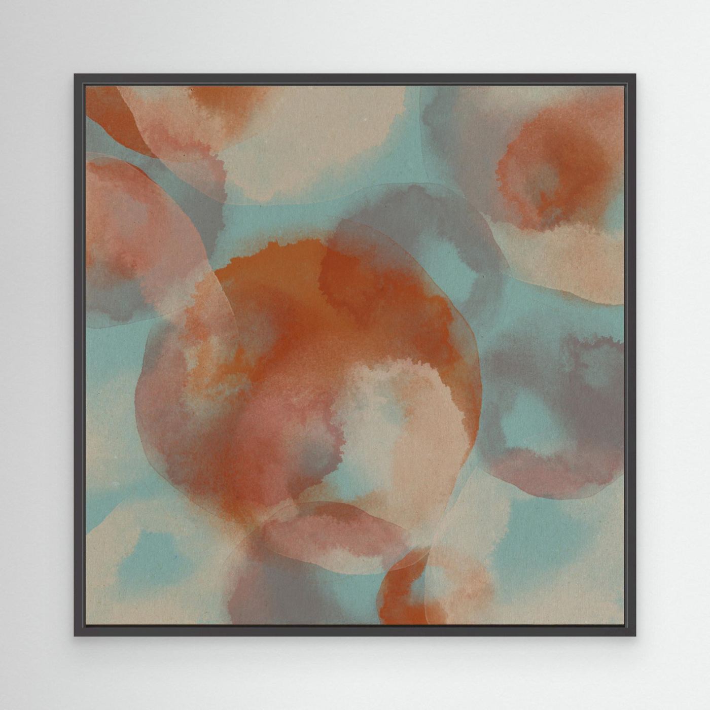 Colorful abstract watercolor in terra, taupe and light blue. by Dina Dankers