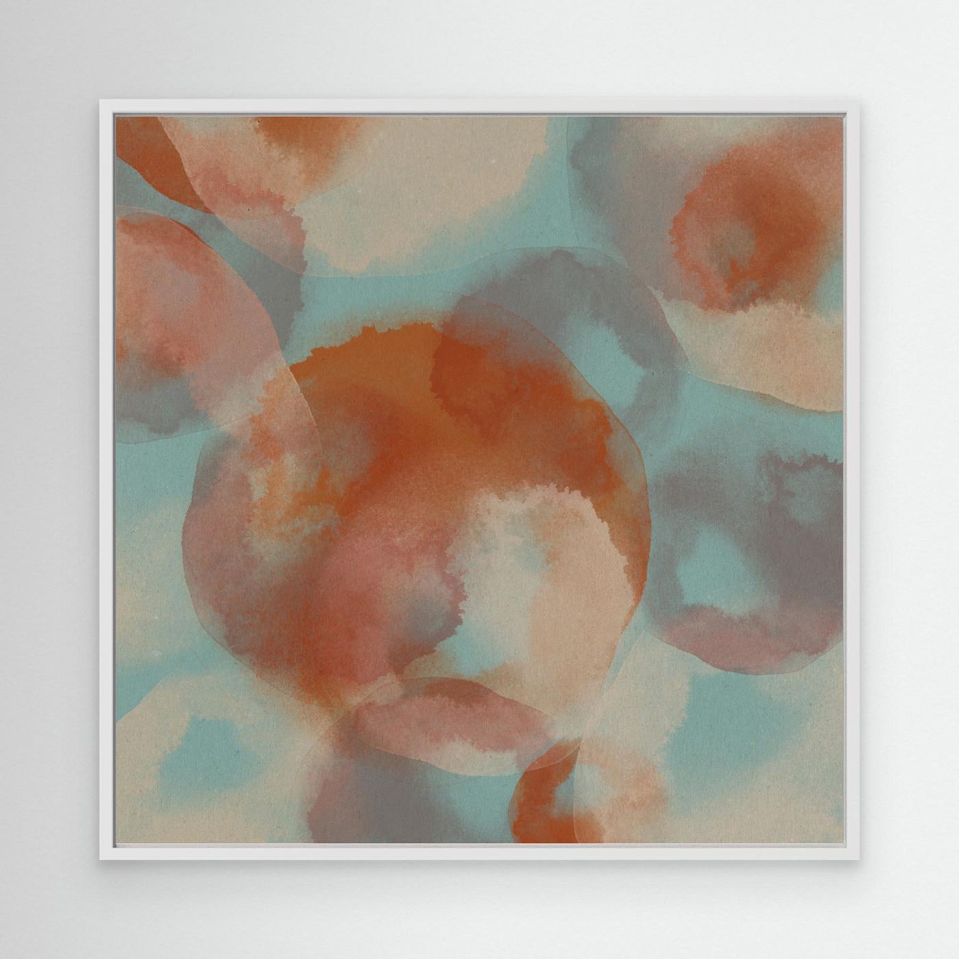Colorful abstract watercolor in terra, taupe and light blue. by Dina Dankers
